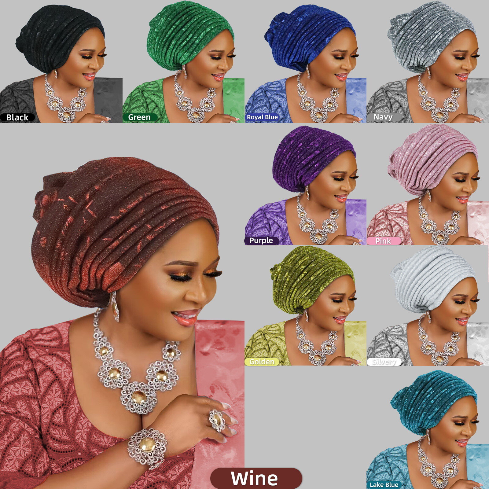 Nigerian African Women Pleated Head Cover Wrap Caps Islamic Bonnet Headwear Arab