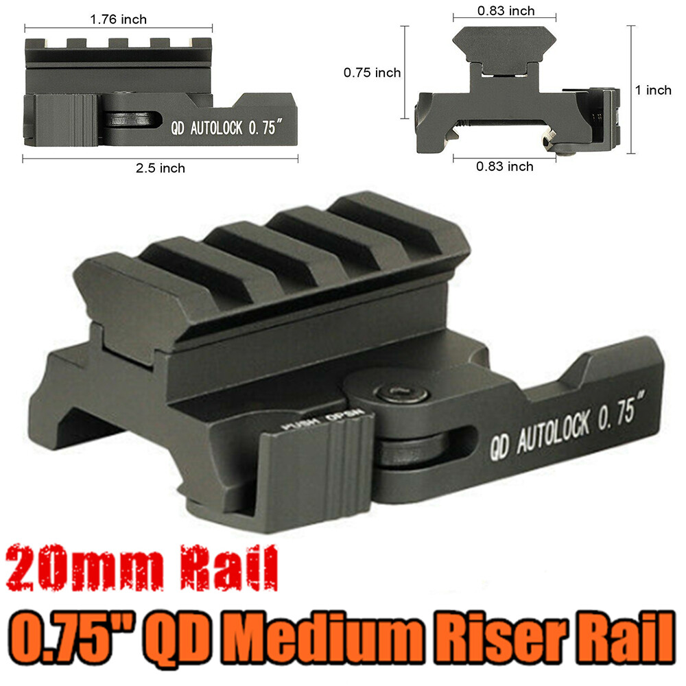 Quick Release 0.75" Sight Scope Riser Mount 4 Slots Aluminum 20mm Picatinny Rail