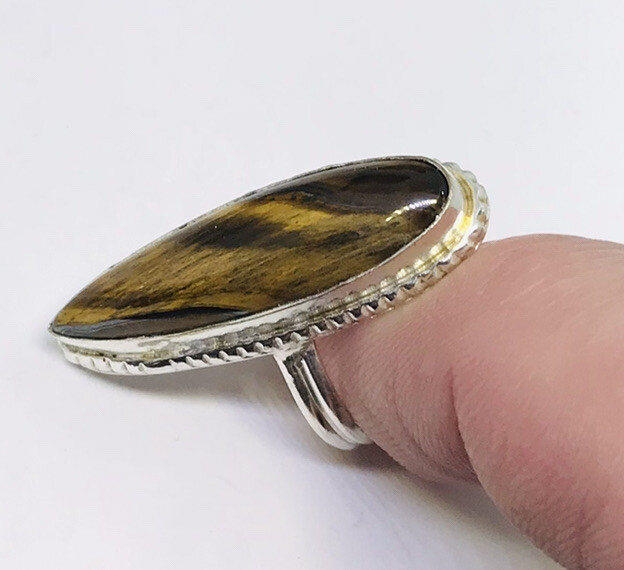 SIZE 6.5 7.2g LARGE GEMSTONE TIGERS EYE ARTISAN HANDMADE RING