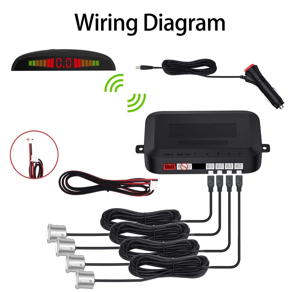 Wireless Car Parking Sensor, Reverse Radar System with 4 Parking Sensors, Wir...