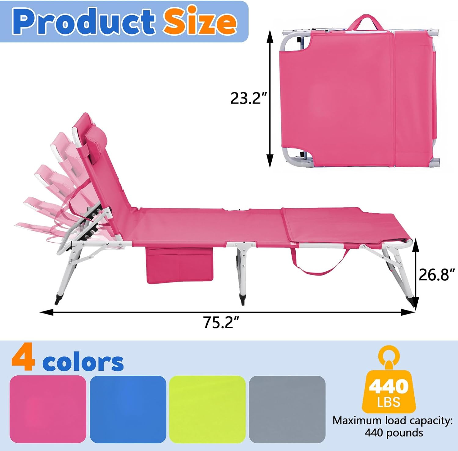 3-In-1 Heavy Duty Tanning Chair with Face Hole Adjustable 5-Position Folding Cha
