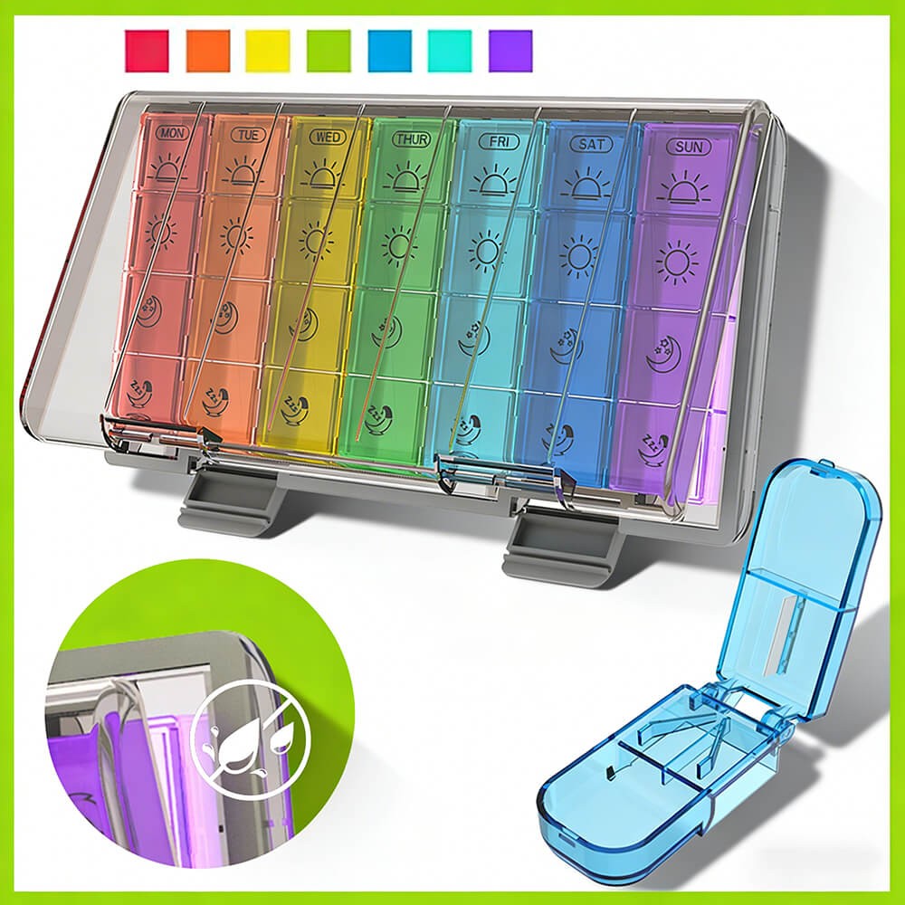 Large Pill Organizer Moisture-proof 7 Day 4 Compartment Medicine Box and Cutter