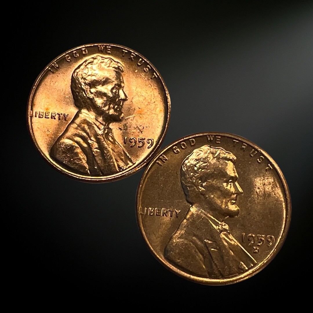 1959 P D Lincoln Memorial Cent BU 2 Coin Set Brilliant Uncirculated