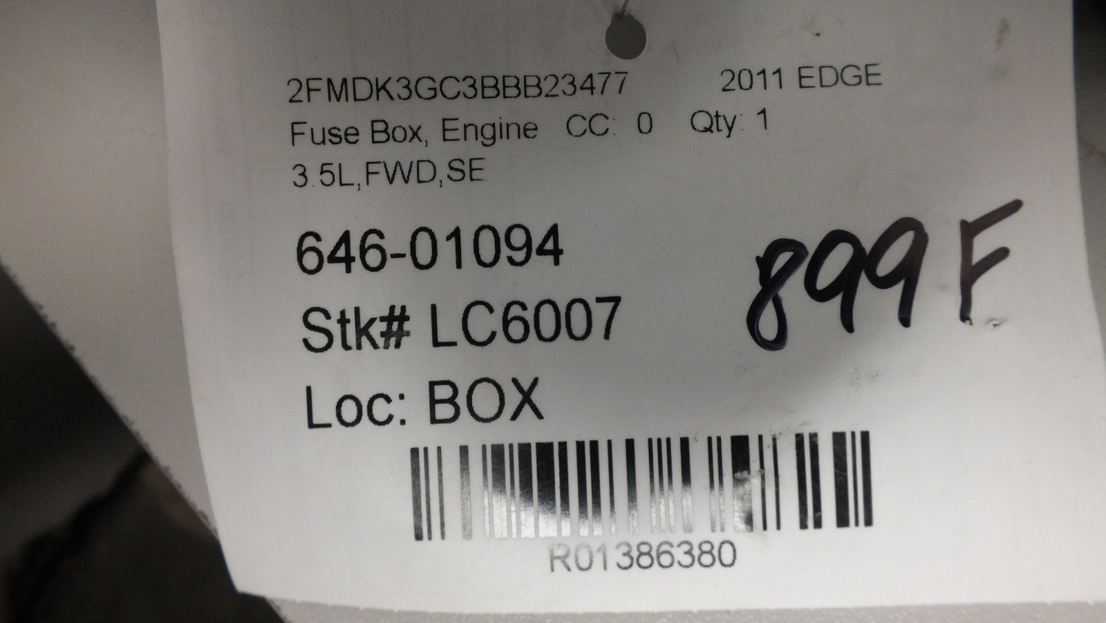 11 2011 FORD EDGE SE FWD 3.5L ENGINE COMPARTMENT FUSE BOX OEM#898F