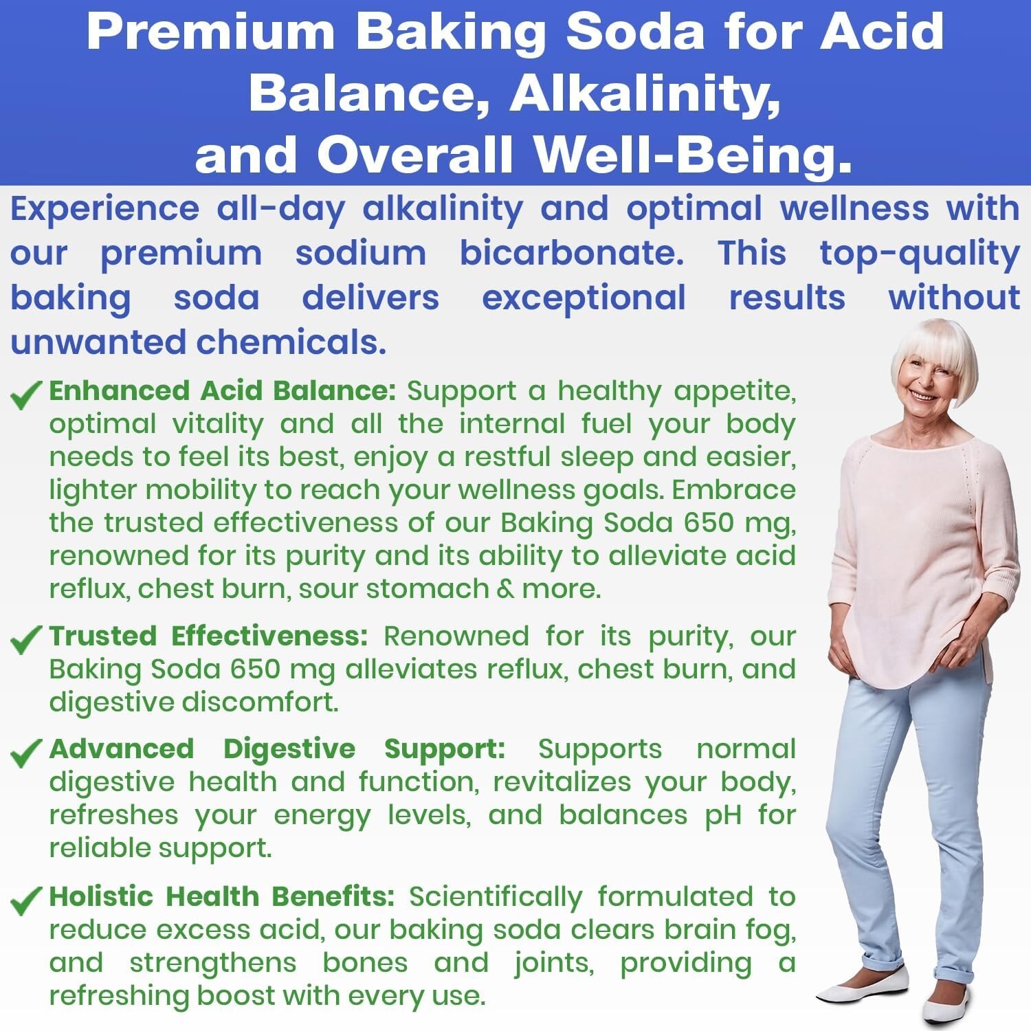 Natural Baking Soda Capsules Kidney Stomach Acid Sodium Bicarbonate Pills 650 mg