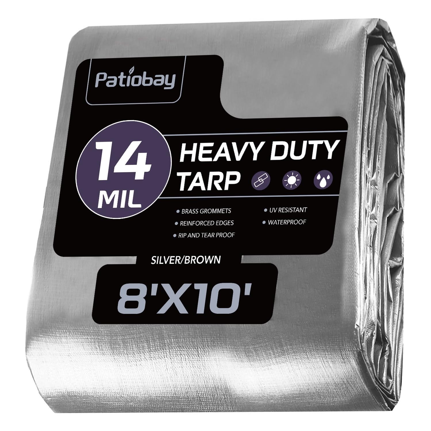 Tarp 8x10FT, 14 Mil, Heavy Duty Waterproof Tarps with Grommets Every 23.6", 4...