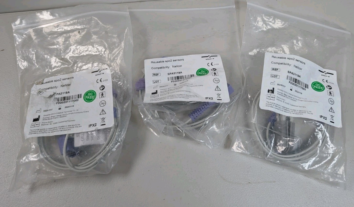 LOT OF 3    Sino-K Spo2 Reusable Sensor DS100A 9 Pins SP9119A Adult Finger Clip