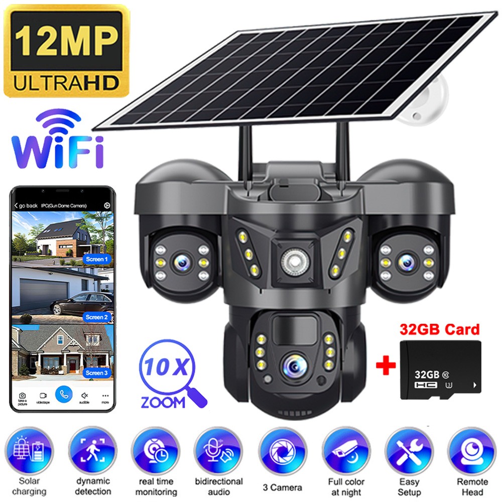 15MP Solar Battery Wireless WiFi Outdoor Pan/Tilt Home Security Camera System US