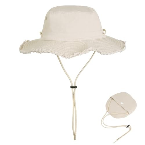 Packable Bucket Hats for Women Men, UV Protection Summer Sun One Size Beige