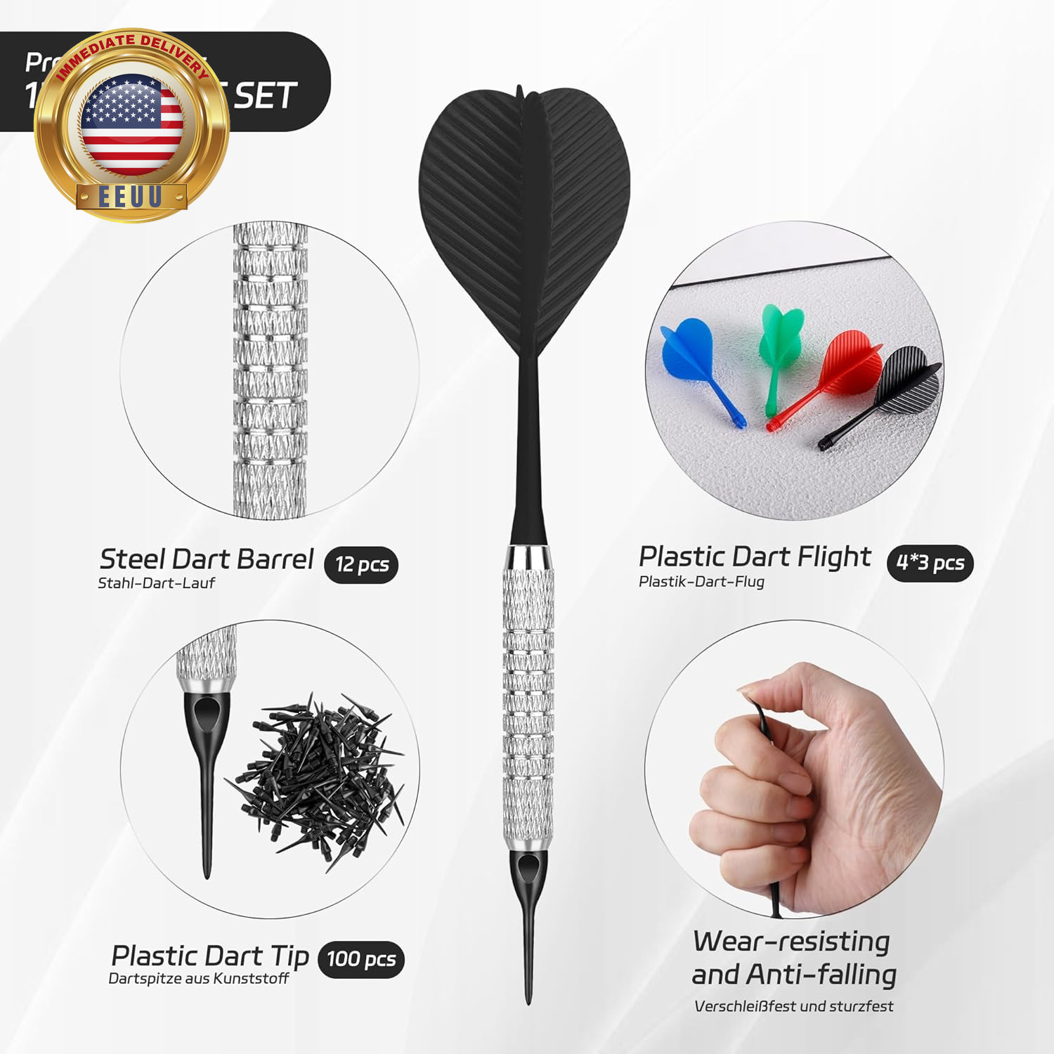 Plastic Tip Darts,12Pcs Soft Darts Set with 100 Plastic Tips for Electronic Dart