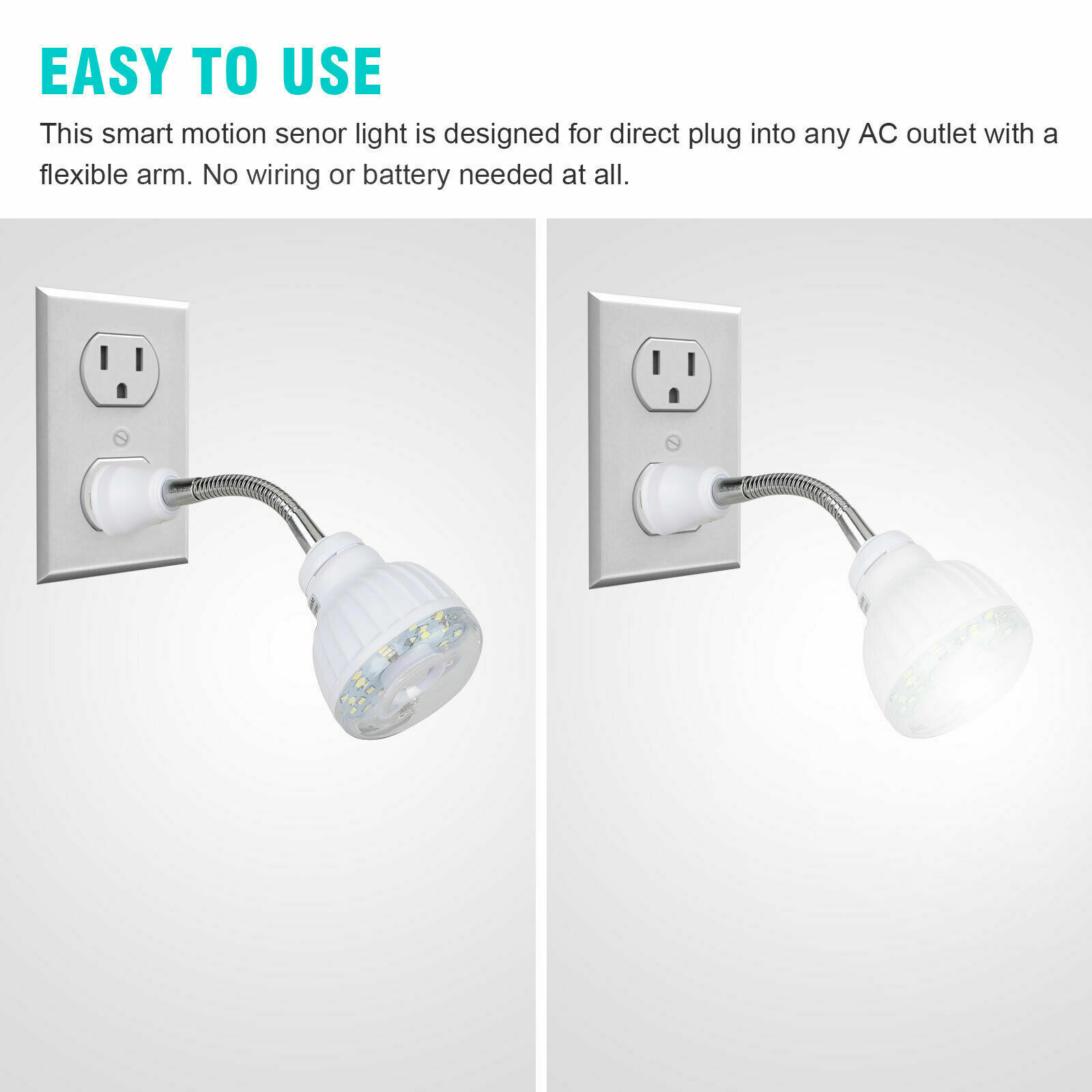 1-3PCS Motion-Activated Sensor Night Light LED AC Outlet Plug-In Wall Stair Lamp