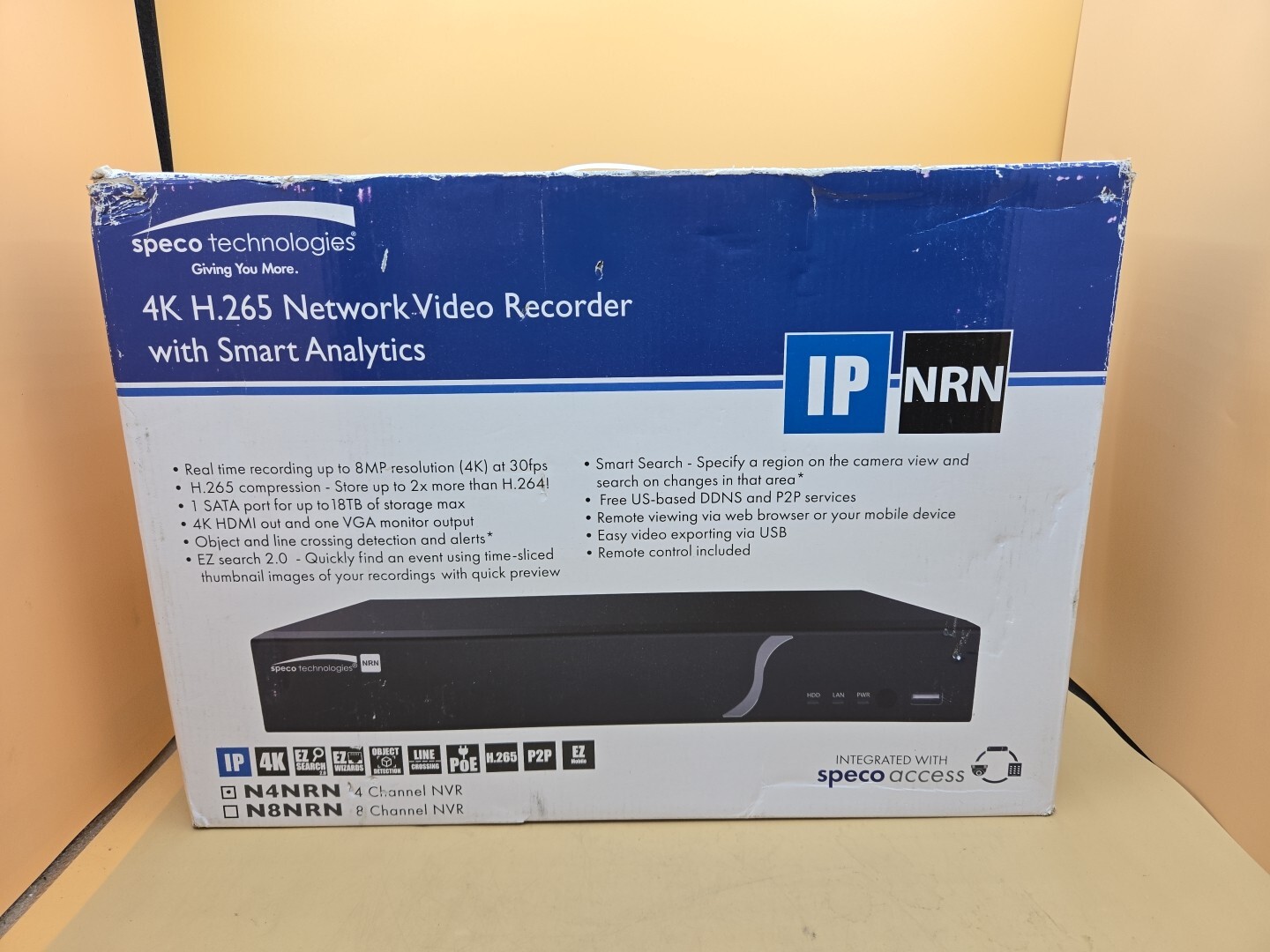 Speco 4CH 2TB 4K H.265 NVR PoE NDAA Compliant Smart Analytics N4NRN2TB 4 Channel