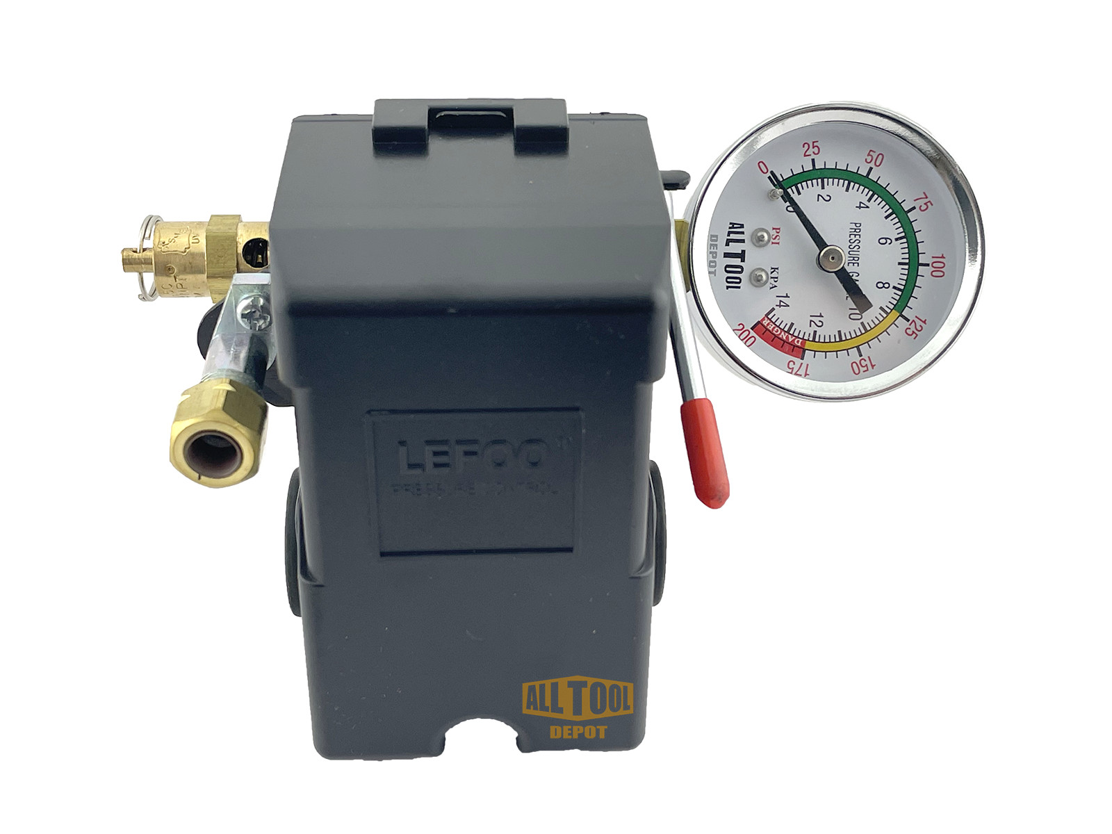 H/D Pressure Switch 4 Port 95-125PSI 26AMP w/ Safety valve and Side Gauge Color