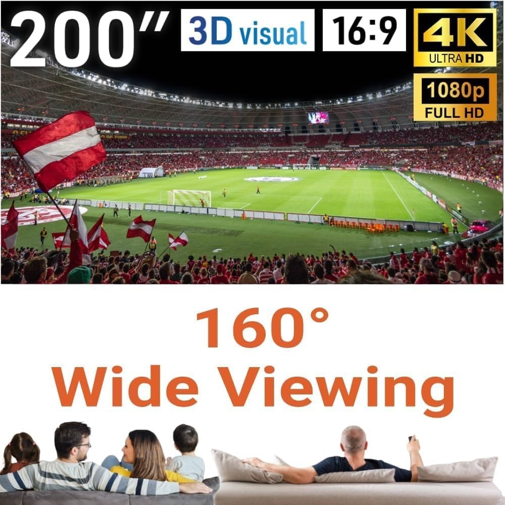 200" Projector Screen 4K HD Outdoor Movie 16:9 Canvas Double-Sided Portable