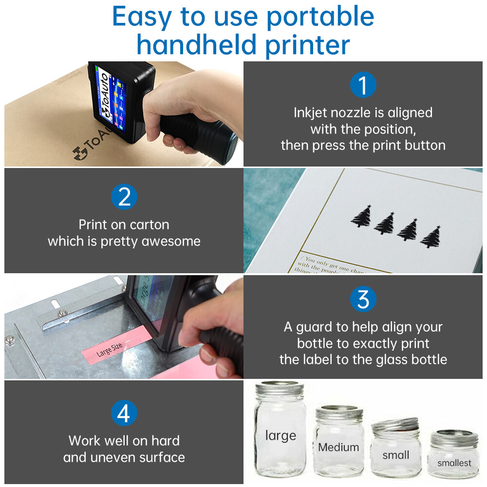 Handheld Inkjet Printer 600DPI Ink Date Time Brand QR Code Barcode Logo Machine