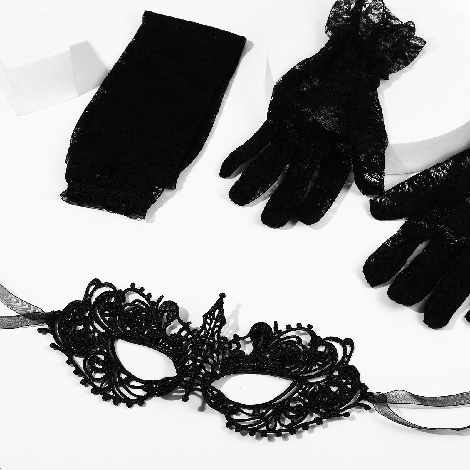 6pcs Masquerade Costume Set Lace Mask Choker Necklace Gloves Halloween Cosplay