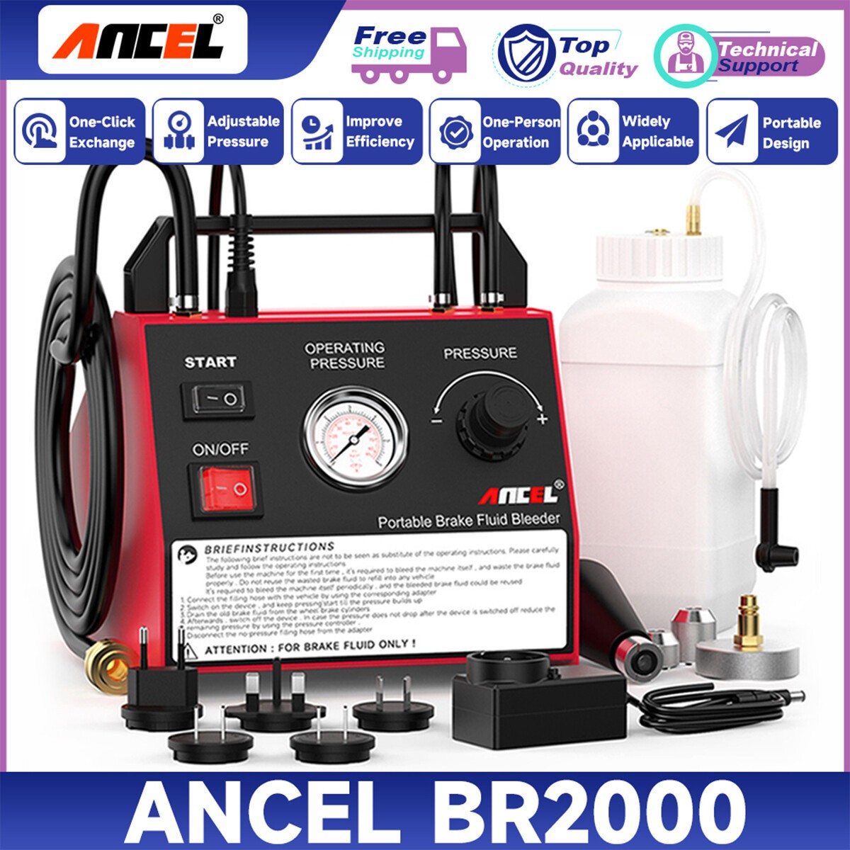 ANCEL BR2000 Brake Bleeder Oil Fluid Exchanger Vacuum Pressure Pump Brake Kit US