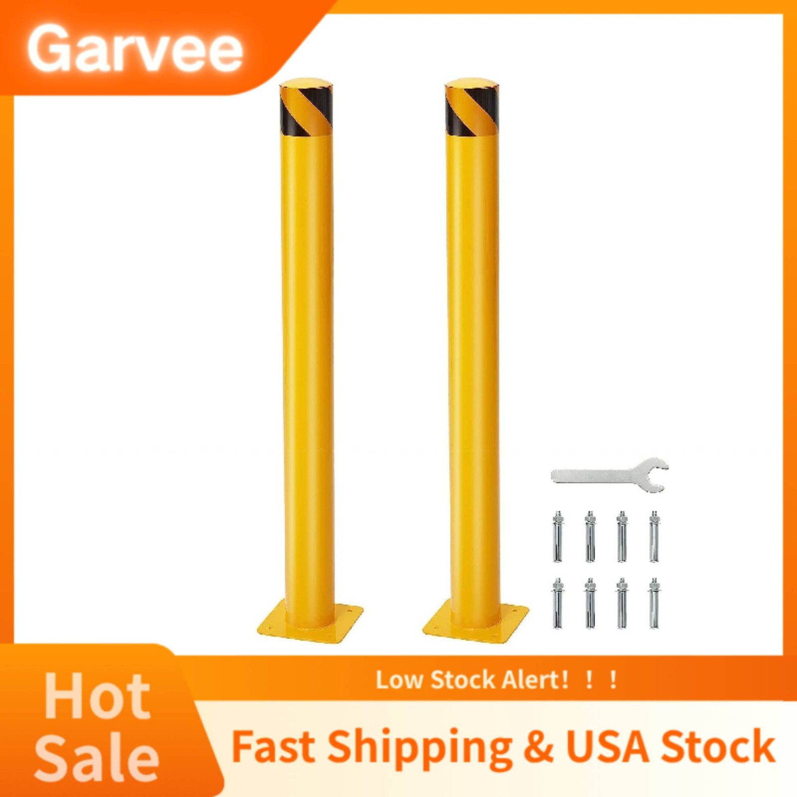 Safety Bollard 2 Packs 42 Inch Safety Bollard Post,4.5 Inch Diameter Yellow Stee