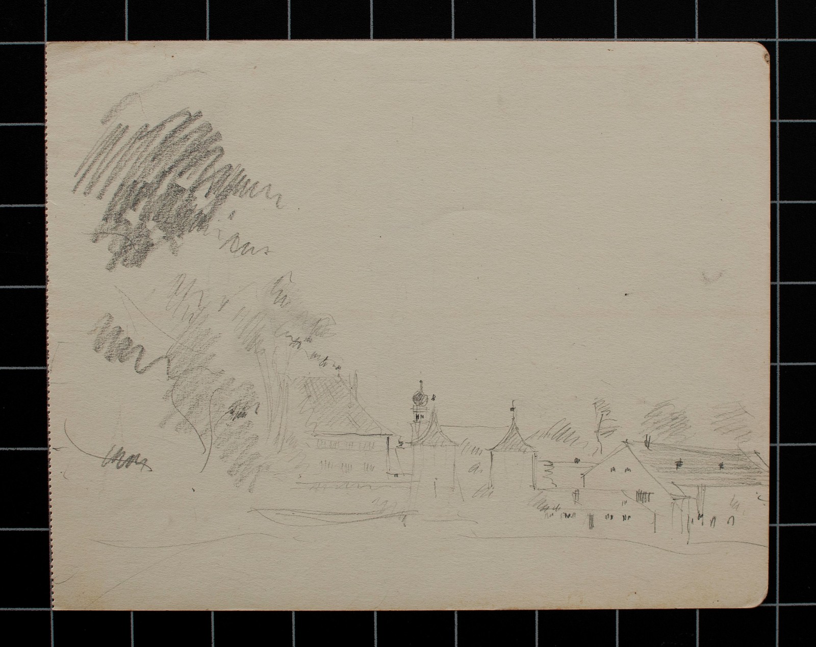 Willi Schmid Castle Drawing Pencil Expressionism Unsigned 1930s