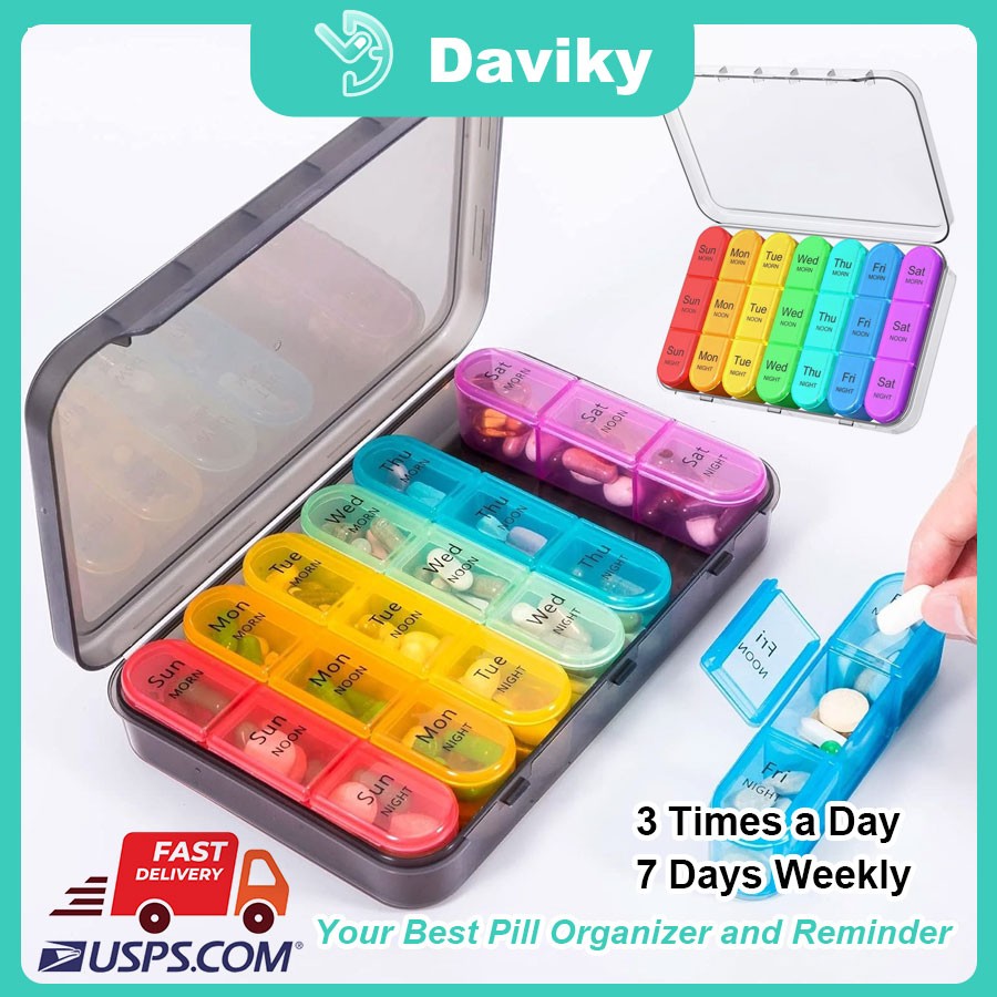 Weekly Pill Box Organizer 7 Days Organizer Cases Medicine Storage 3 Times a Day