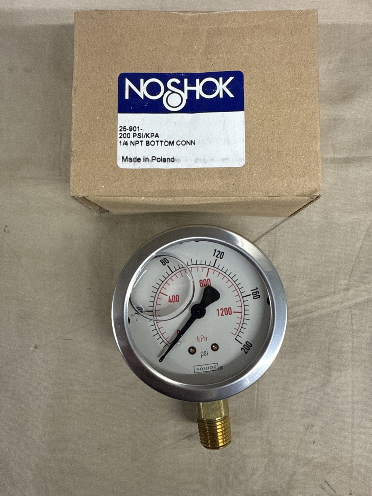 NEW Noshok 25-901-200 PSI/BAR 1/4 NPT Gauge