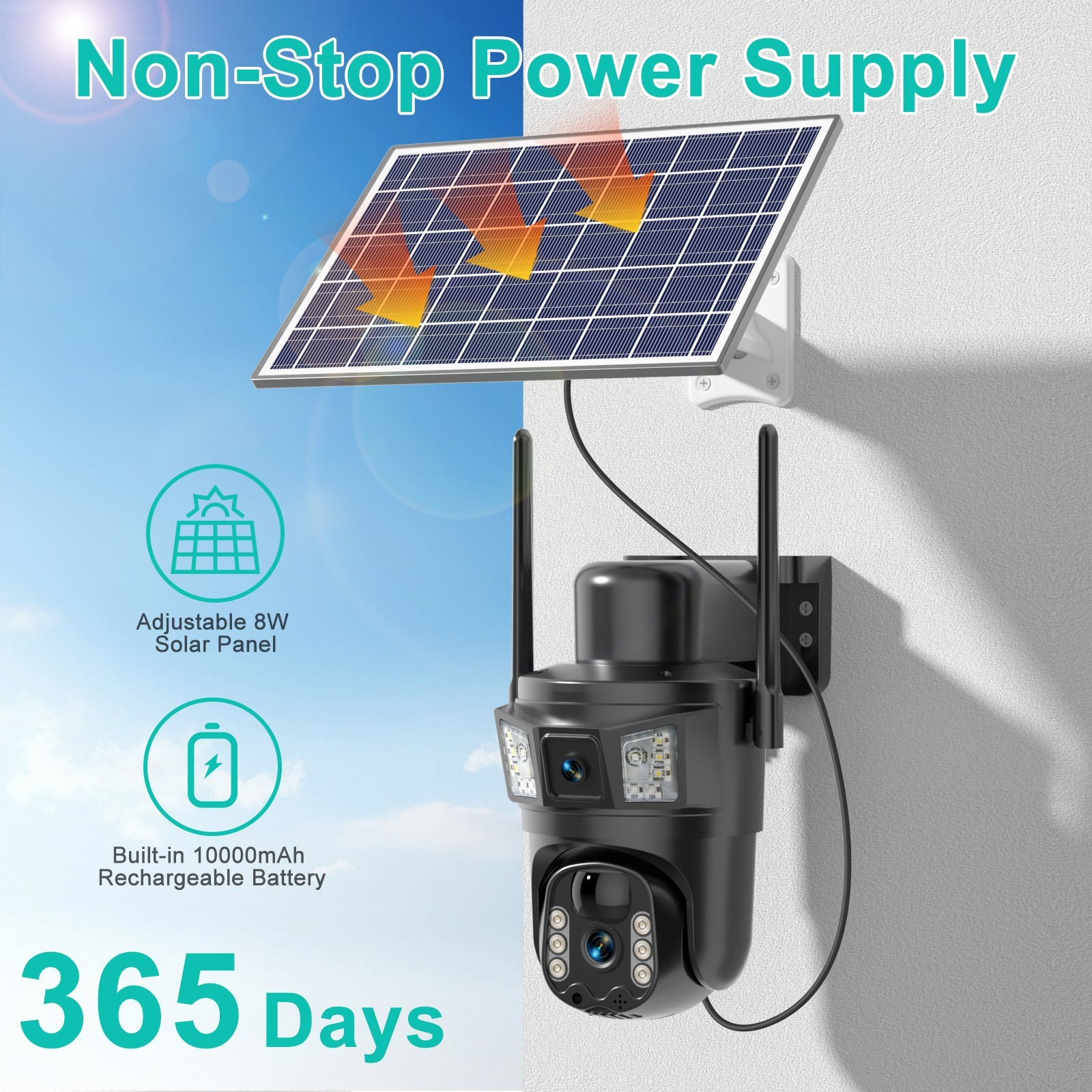 Solar WiFi Security Camera 4MP Dual Lens Outdoor Motion Tracking Night Vision