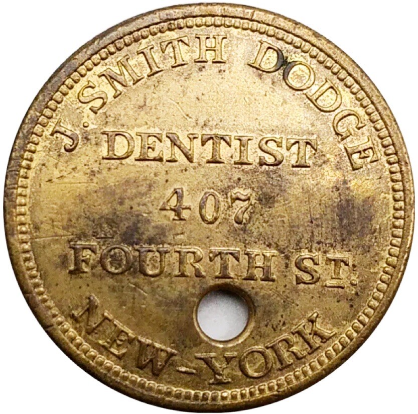 (1850's) New York NY 209kpb Very Rare Dentist J Smith Dodge Merchant Token