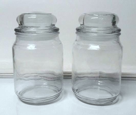 #2-LARGE 18 oz Candle JARS w/Round Bubble Lids, Clean EMPTY 18 oz, Glue/Wax-Free