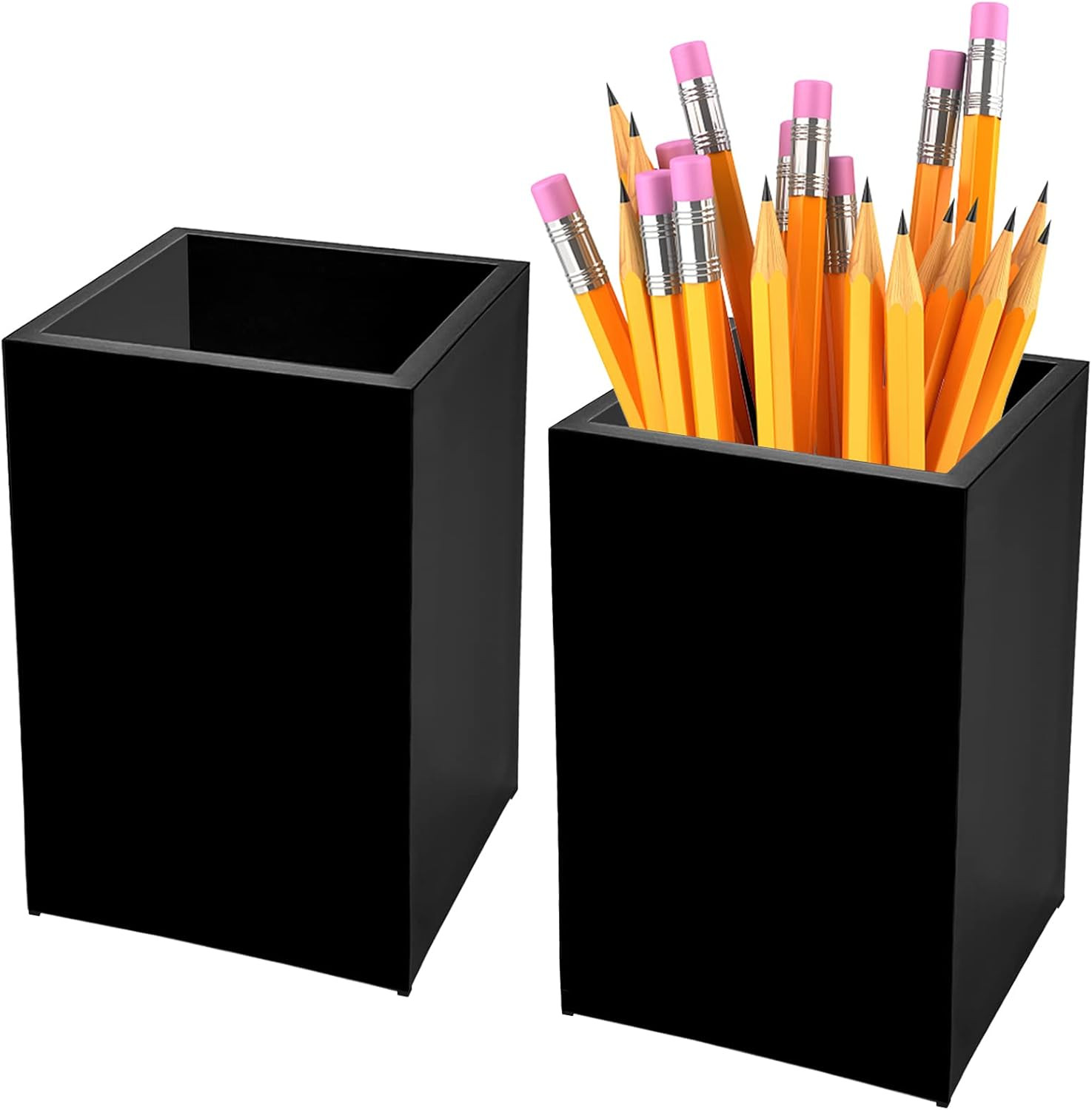 2 Portalapices Acrilico Negro Organizador Escritorio Brochas Oficina Hogar