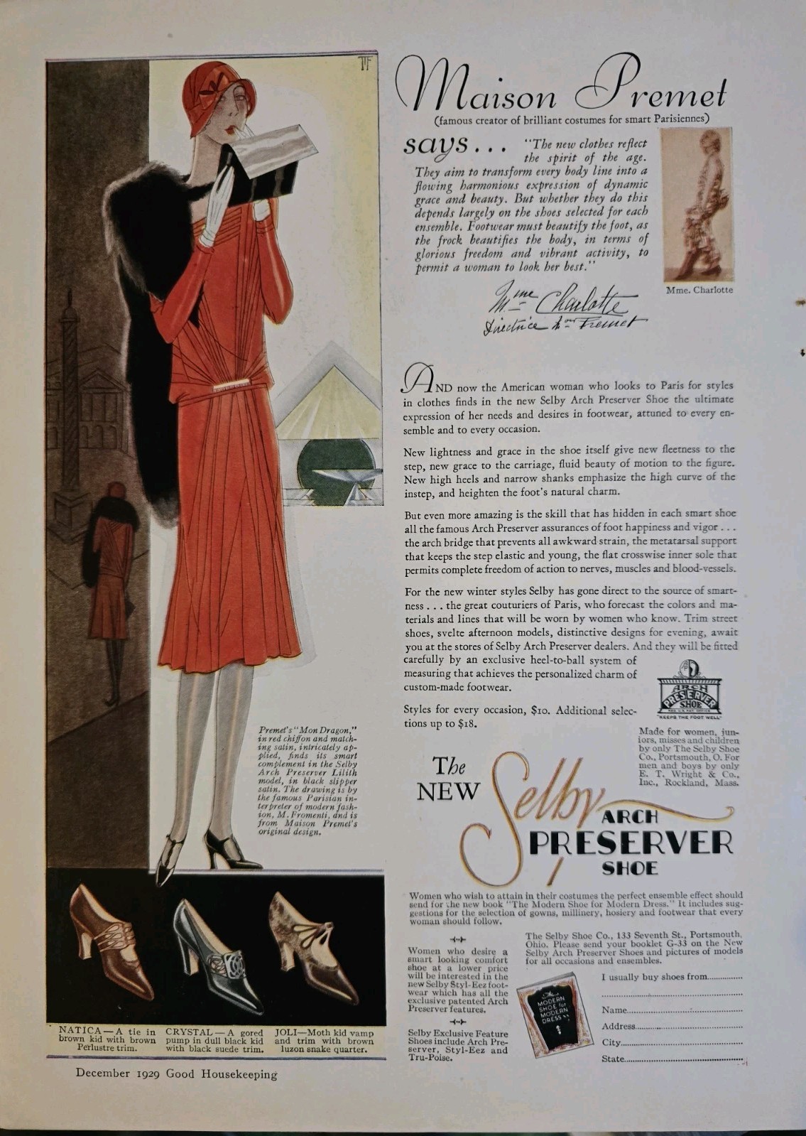 1929 Womens Selby Arch Preserver Shoes Art Deco Fashion vintage  ad