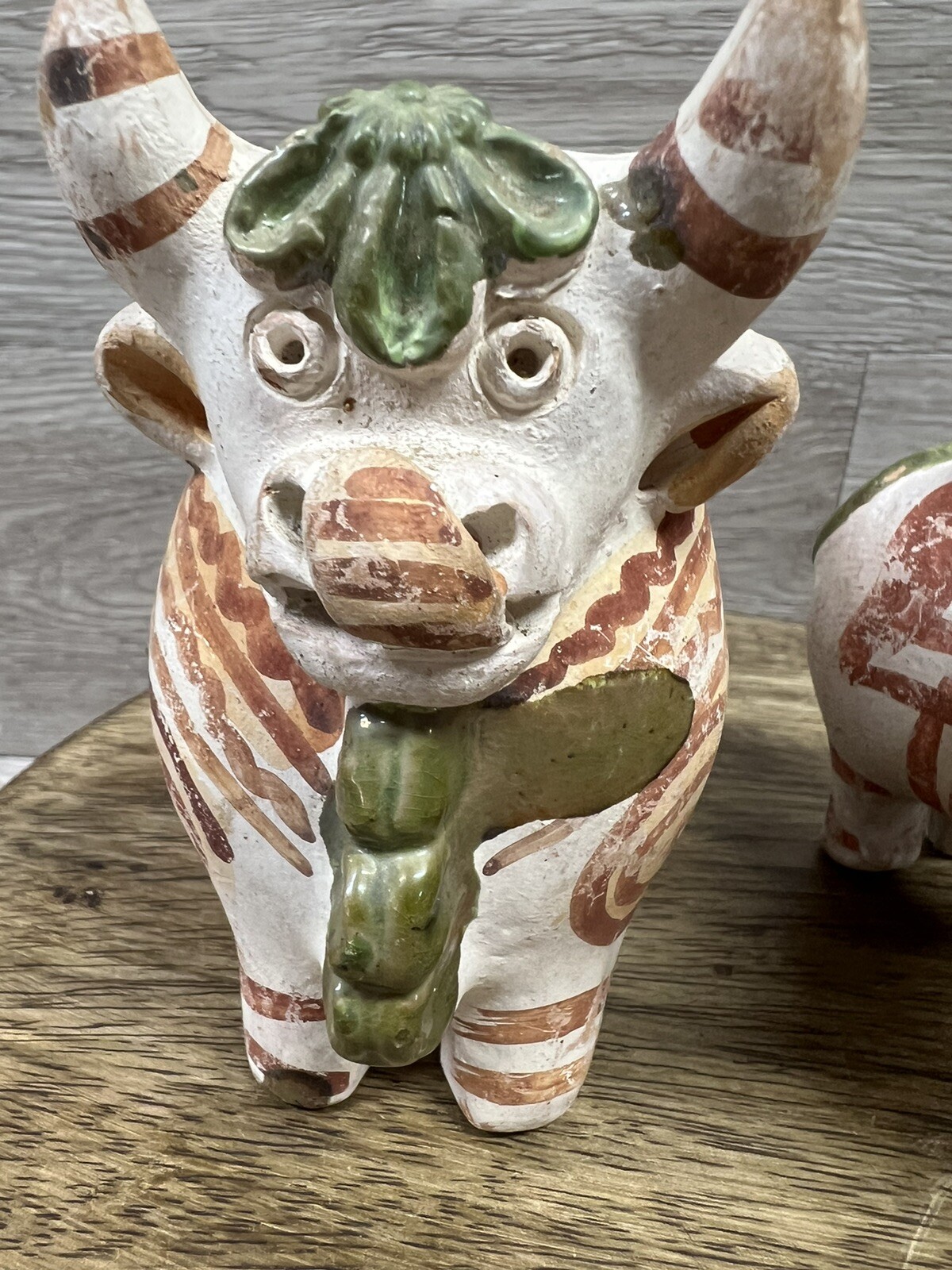 VTG Ceramic Peruvian Bull Figurine Handmade Painted Terracotta Clay Sculptures