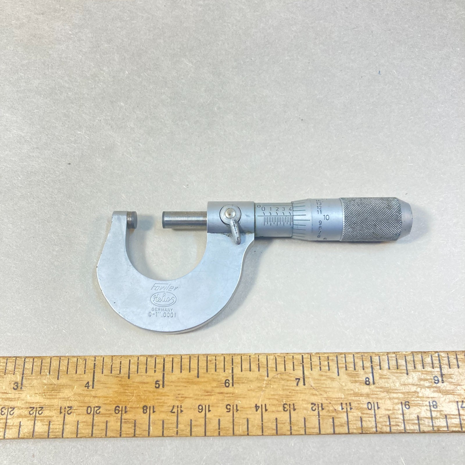 Fowler Helios Outside Micrometer 0-1" .0001" Thimble Lock Germany
