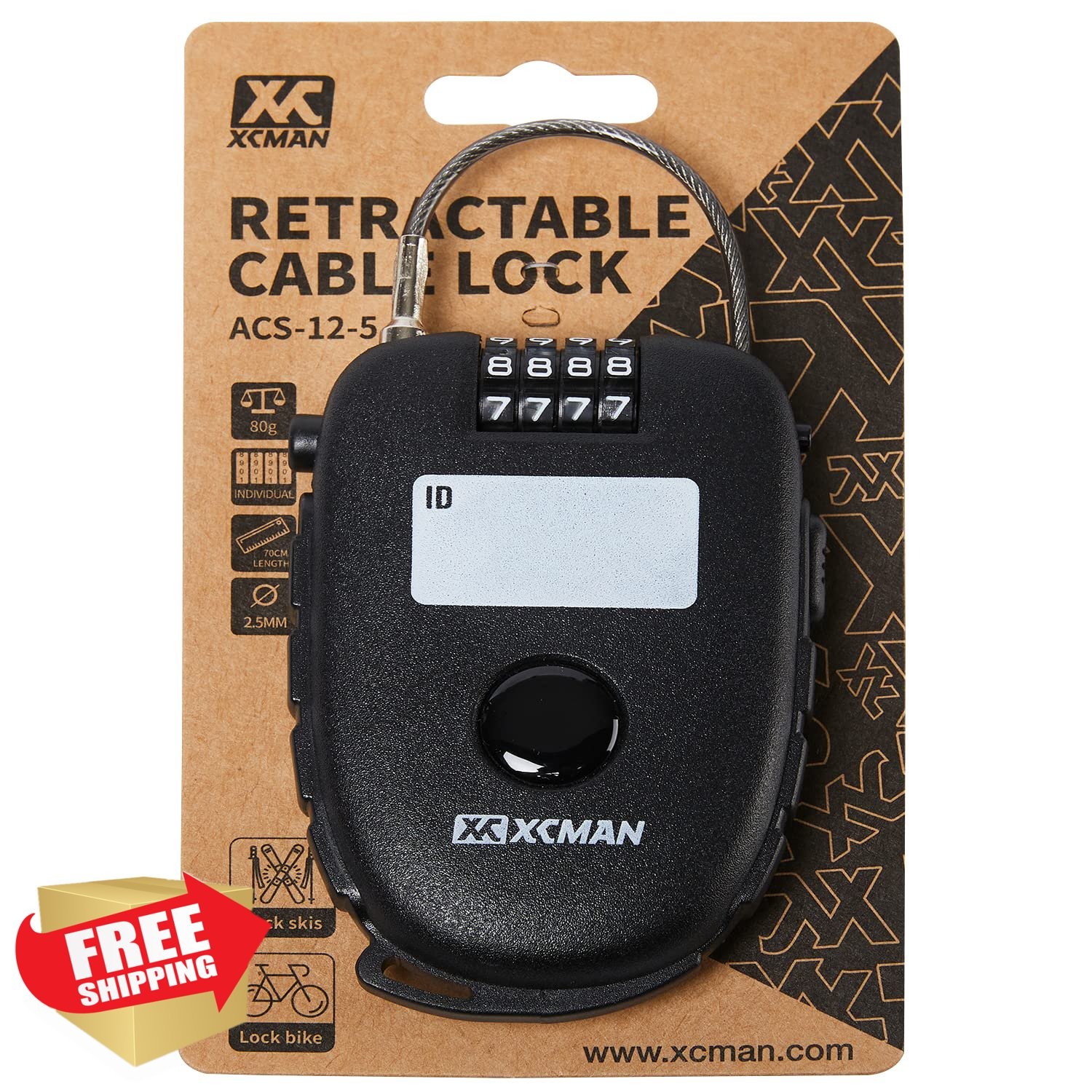 XCMAN 30" Retractable 4-Digit Snowboard Ski Cable Lock