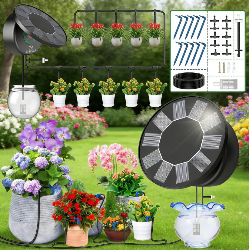 Solar Automatic Drip Irrigation System Kit,Auto Watering Kit for DIY Garden