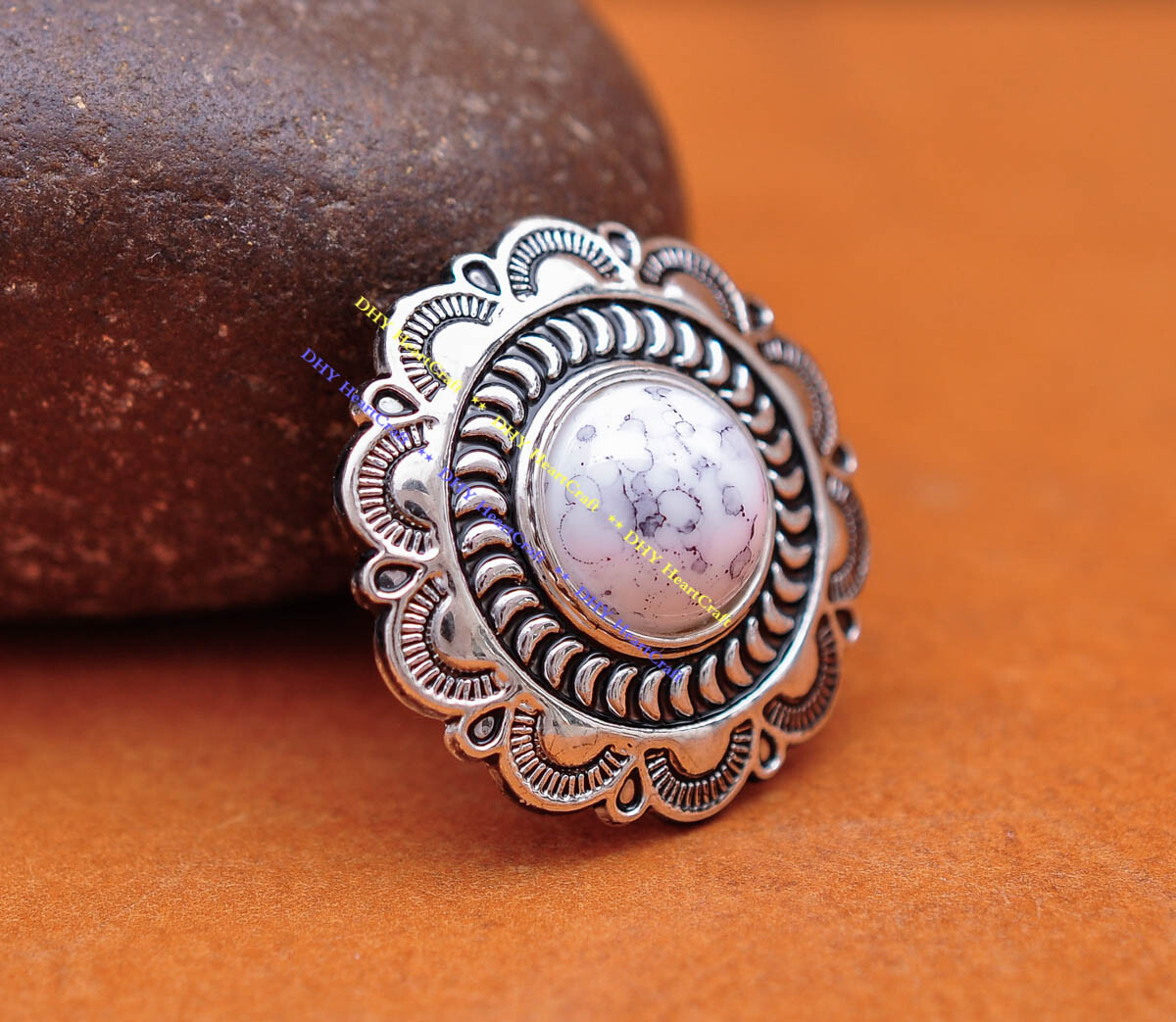 10X Silver Tribal Flower Moon DIY Leathercraft Belt Saddle Concho 1" White Bead