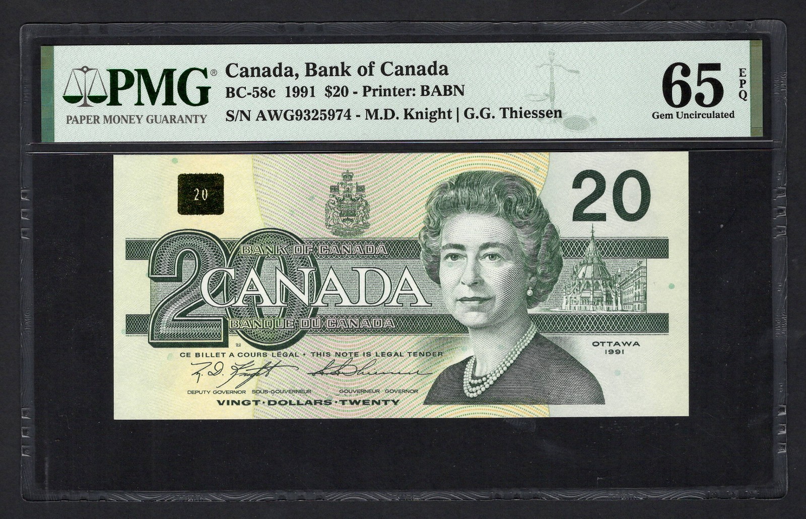 Canada 20 Dollars 1991 BC-58c Uncirculated Grade 65