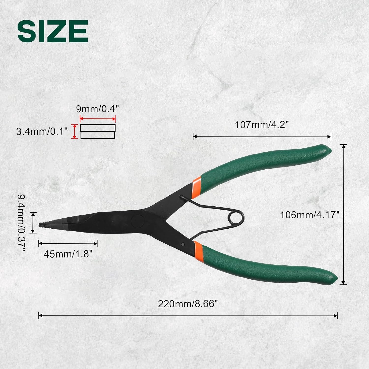 9" Angle Tip Lock Ring Pliers Circlip Retaining Ring Plier for Transmission Tool