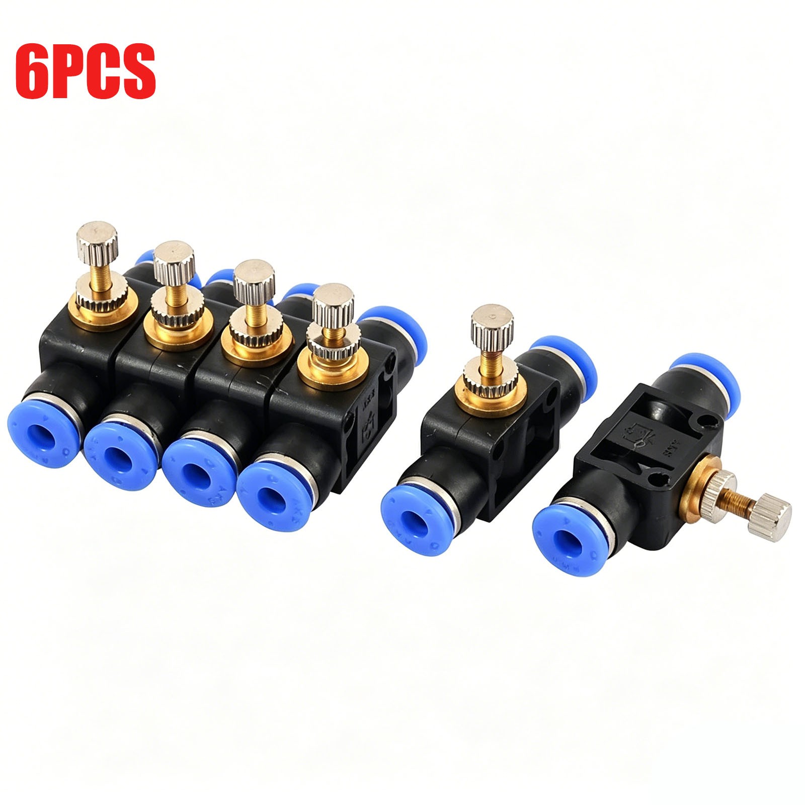 6pcs 4mm to 4mm Pneumatic Speed Controller Valve Air Flow Control Quick Fitting