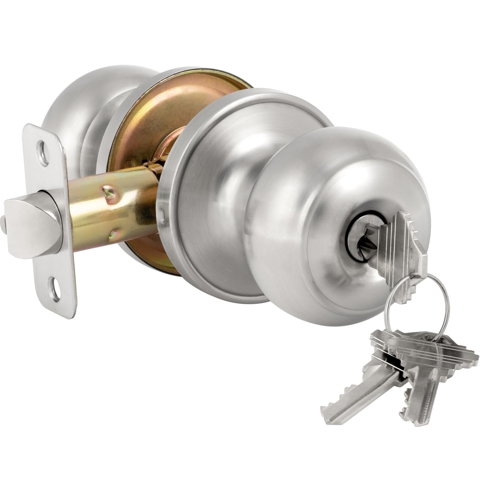 HOSOM Door Knob with Lock and Key, Keyed Entry 1 Pack, Satin Nickel