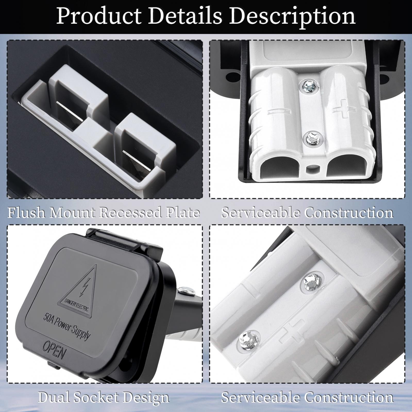 2Pcs 50Amp 12-24V DC Battery Quick Disconnect Connector with Plug Mounting Panel