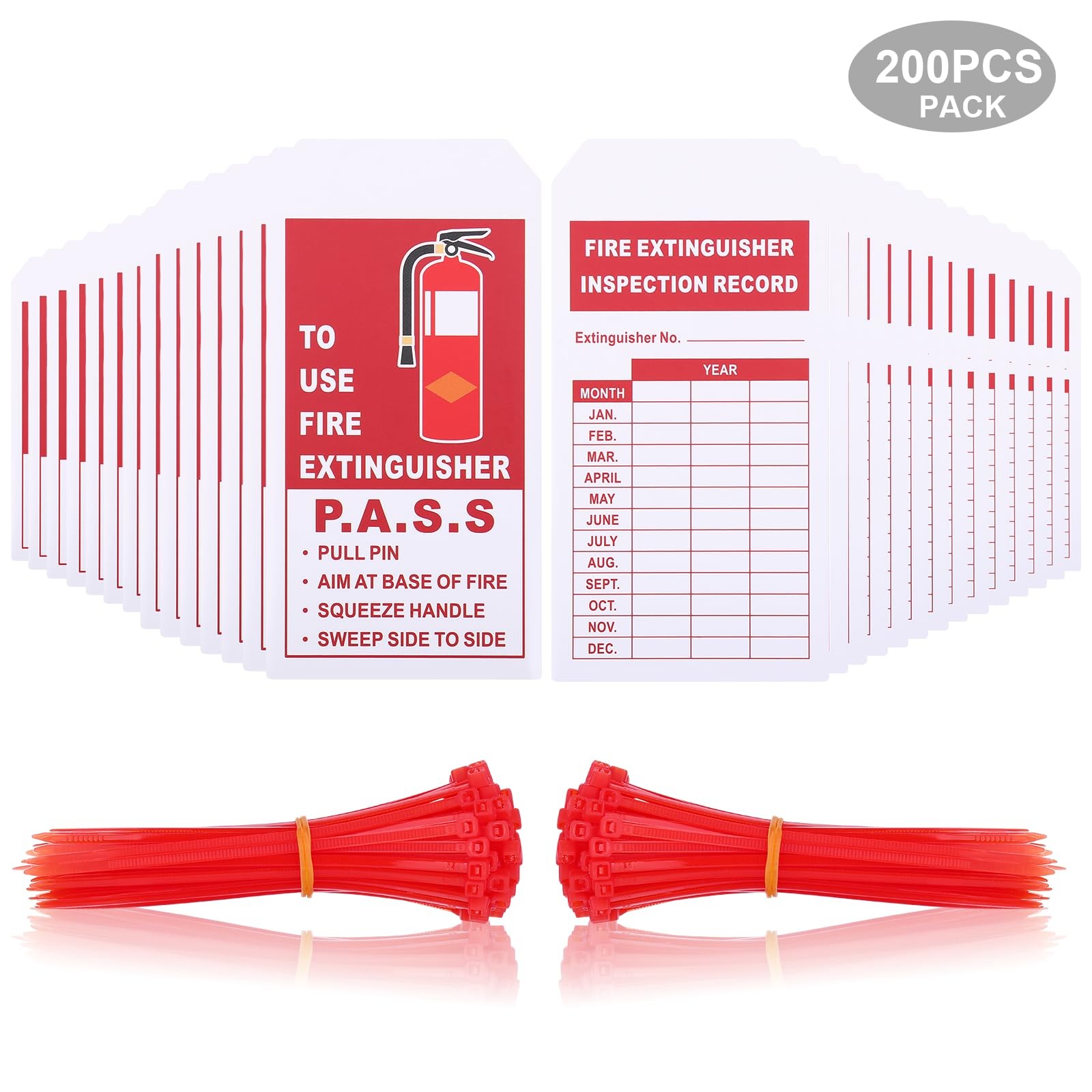 TKCHAX 200 Sets Fire Extinguisher Inspection Tags with 200PCS Adjustable Zip ...