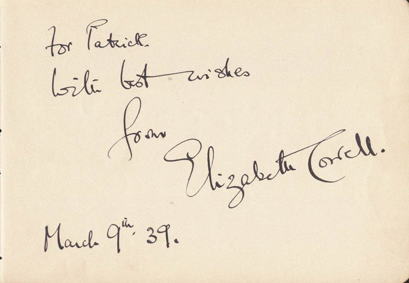 ELIZABETH COWELL - AUTOGRAPH NOTE SIGNED 03/09/1939
