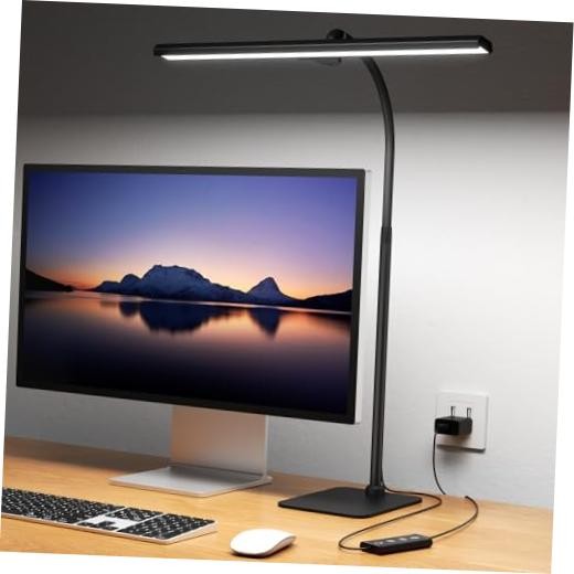 LED Desk Lamps for Home Office, Tall Desk Light with Base, Flexible Black