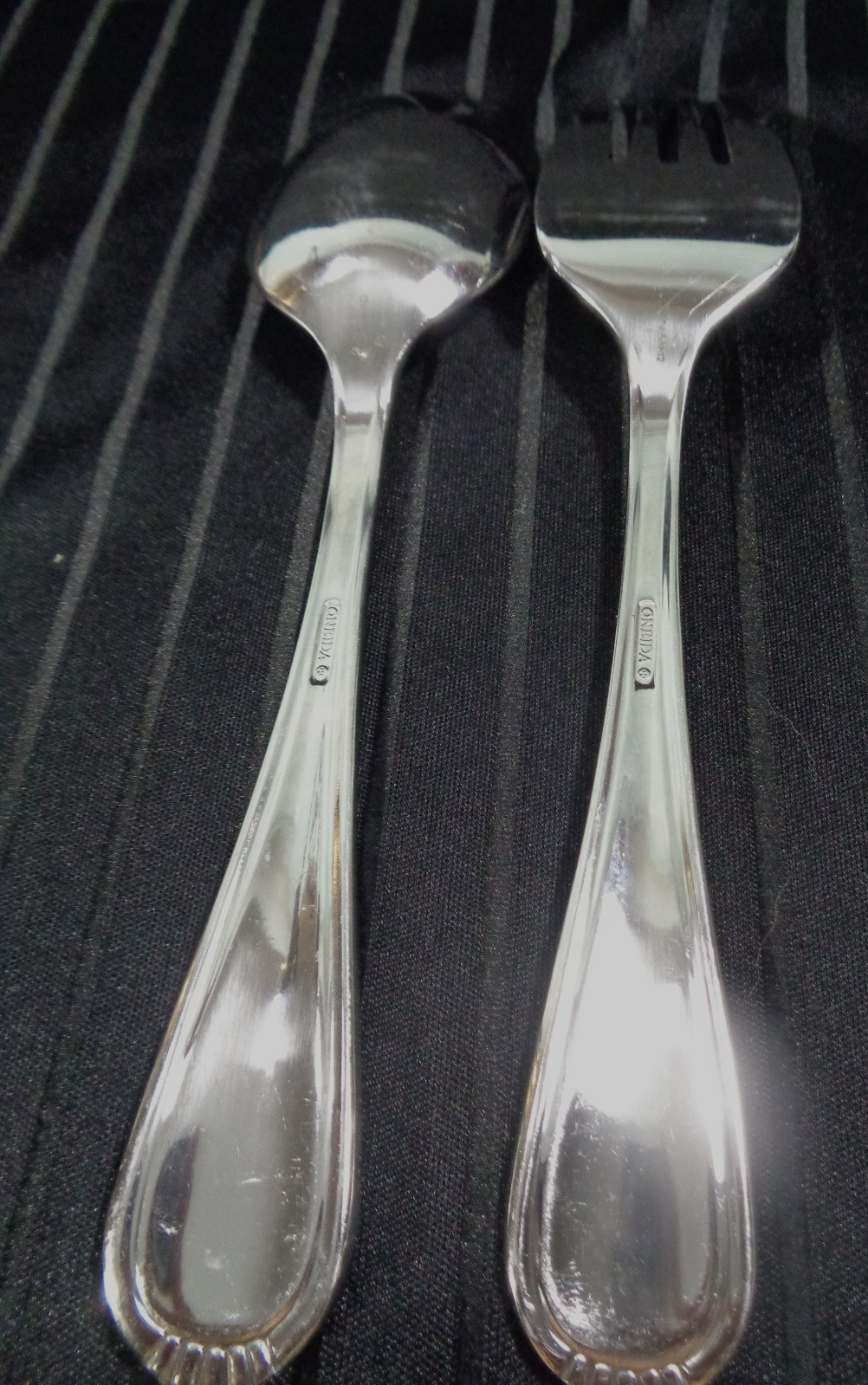 Oneida Countess Stainless Steel Flatware Serving Fork & Spoon Beaded USED