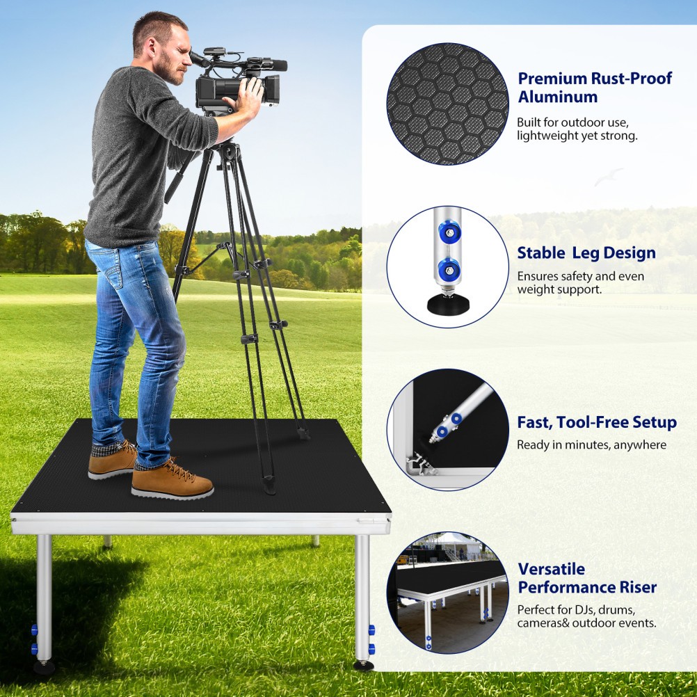 4 x 4 FT Lightweight Aluminum Performance Stage Riser Height Adjustable 24" -40"