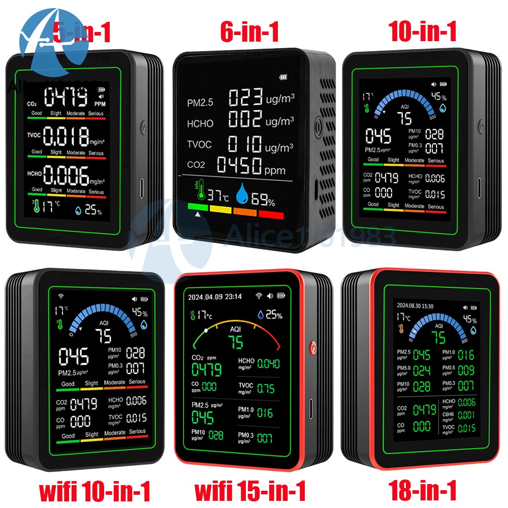 10in1 18in1 Air Quality Detector PM2.5 10 PM HCHO TVOC CO2 Formaldehyde Monitor