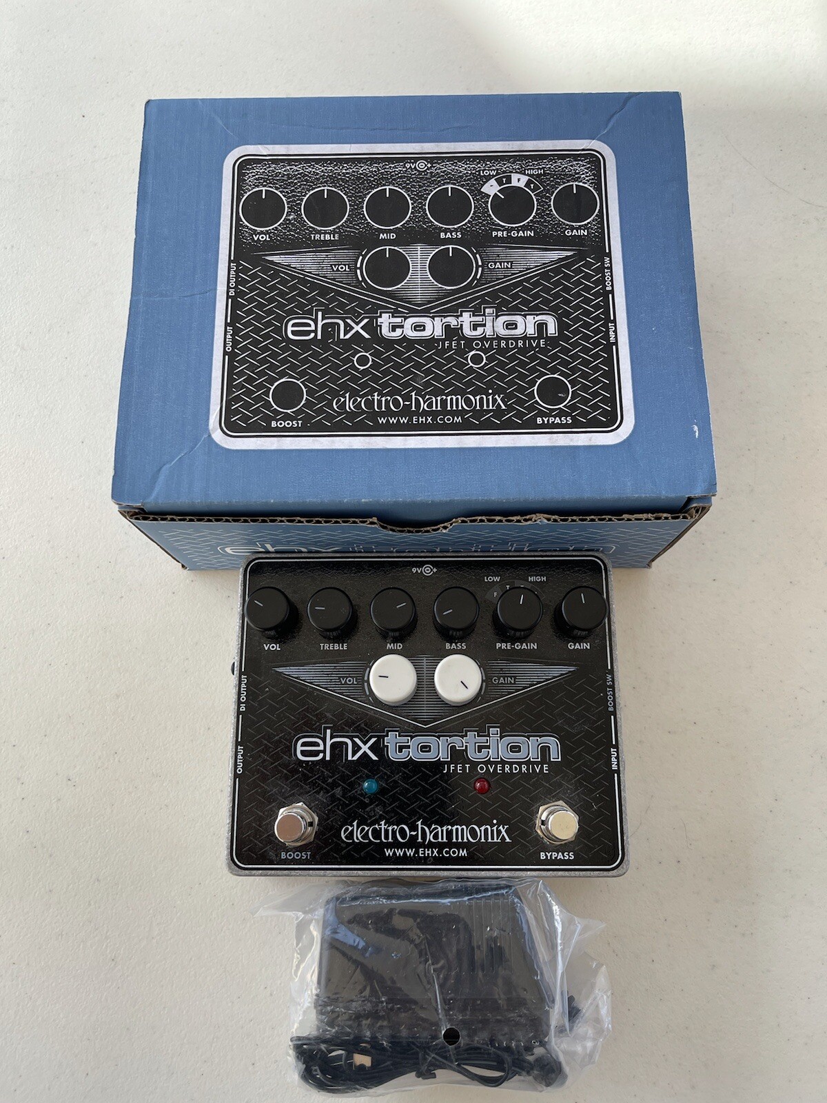 Electro Harmonix EHXtortion JFET Overdrive EHX Tortion Guitar Effect Pedal + Box
