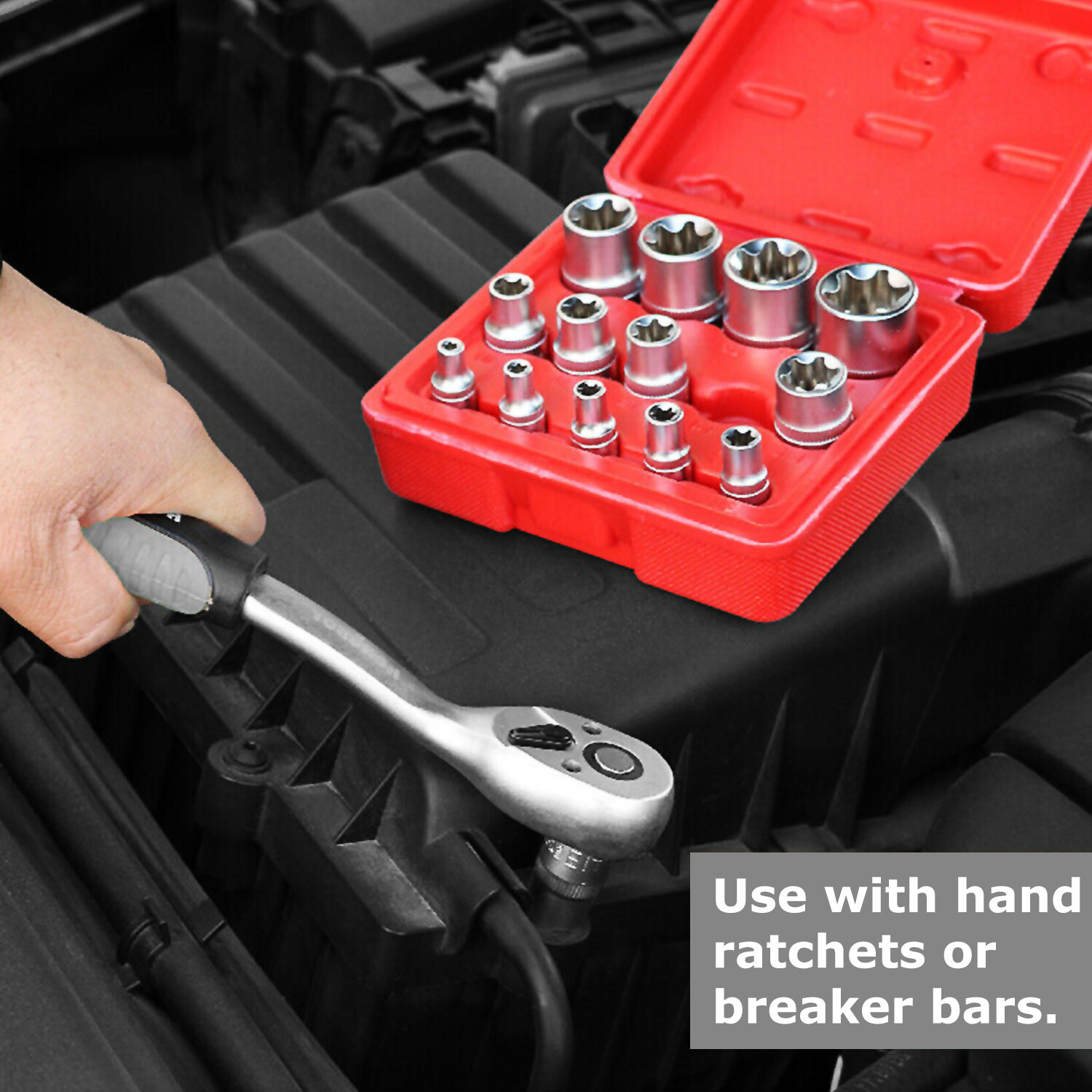 14 PCS E Torx Star Female Bit Socket Set 1/2" 3/8" 1/4" Drive E4 - E24 with Case