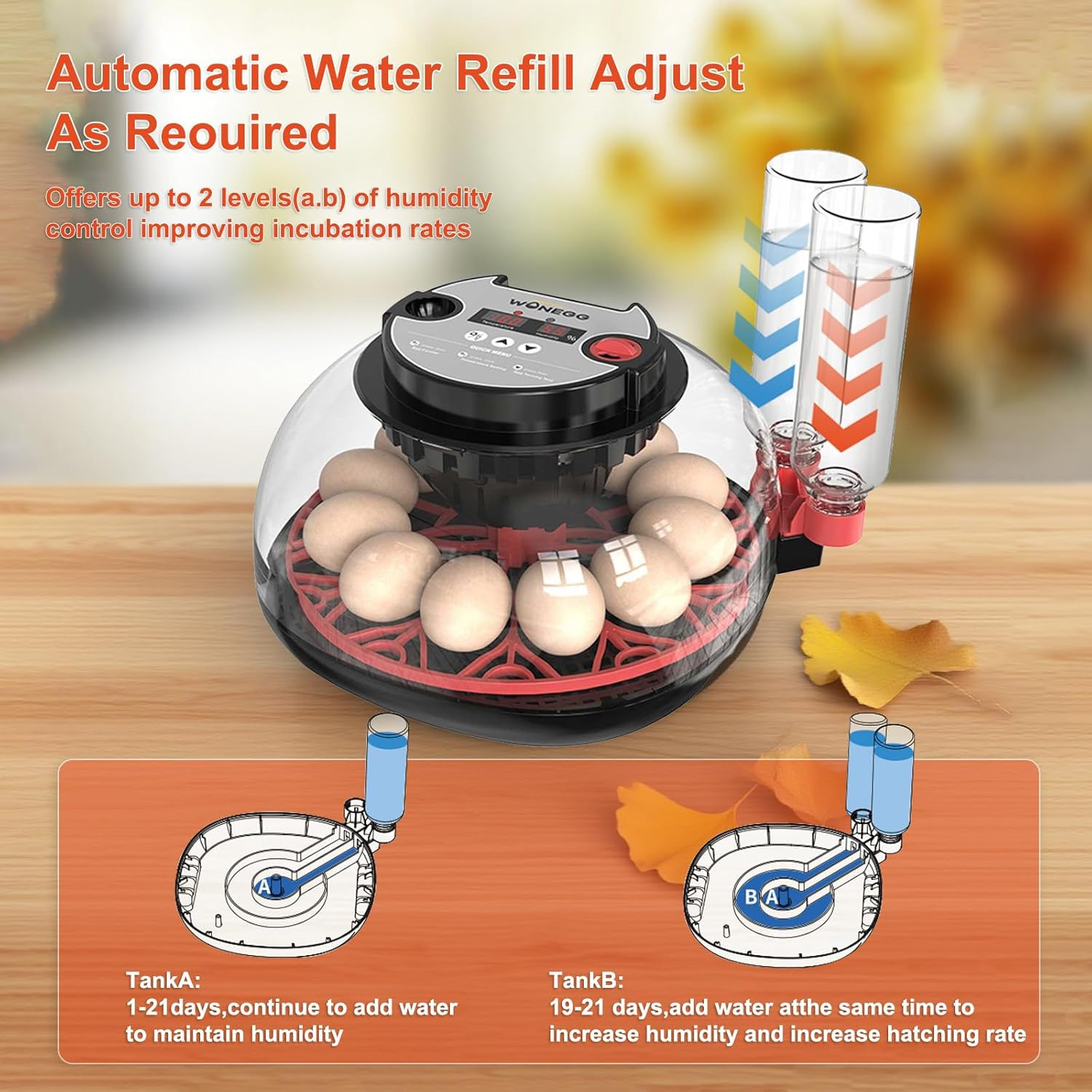Automatic 12 Egg Incubator with LED Candler & Temp Control for Beginners