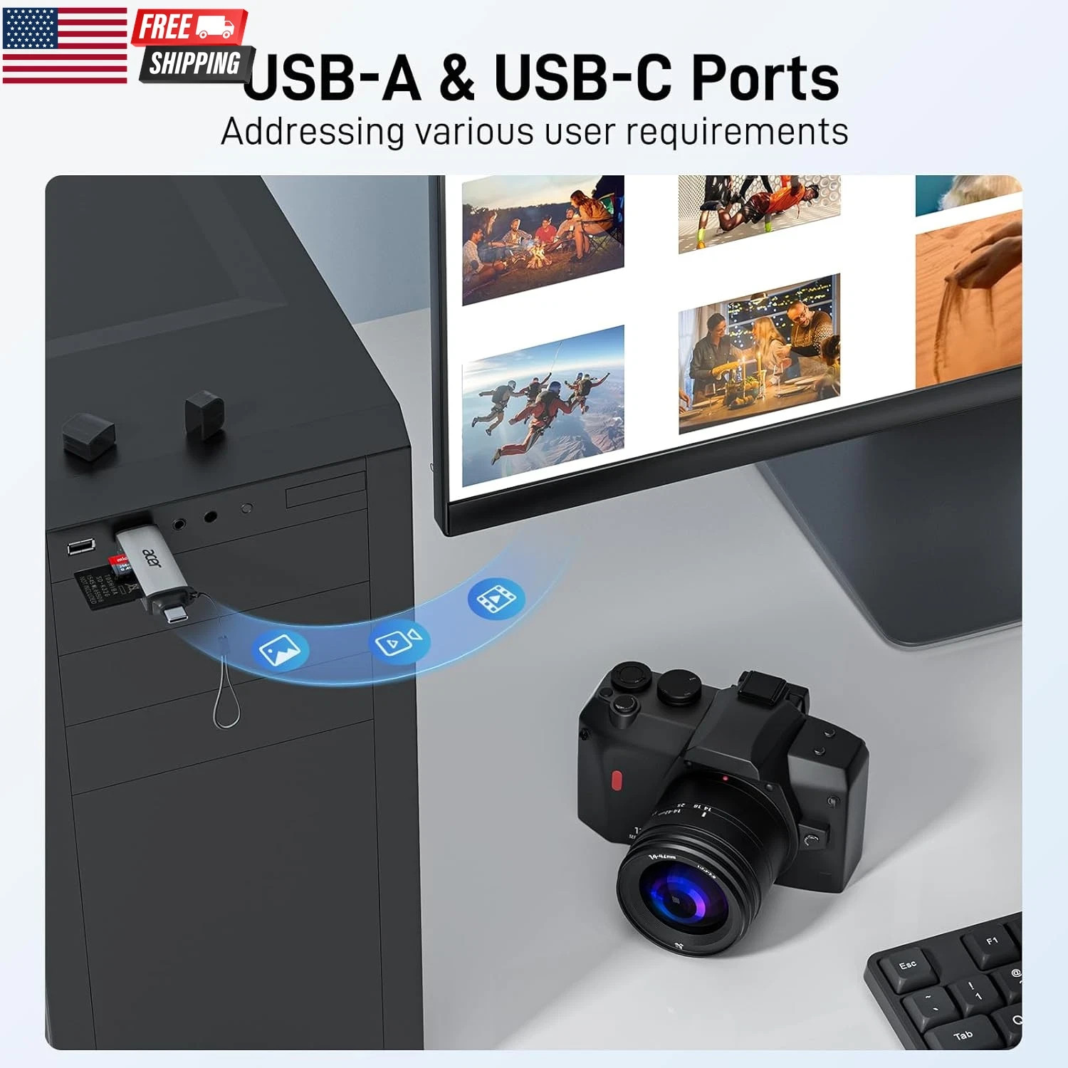 SD Card Reader USB C, Dual Slots USB 3.0 Type C to Micro SD Card Adapter, Memory
